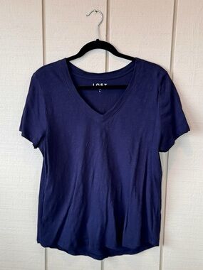 LOFT Navy Blue V-Neck Tee 100% Cotton Size Large